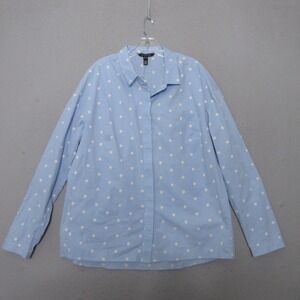 Long Tall Sally Top US 8 Blue White Polka Dot Button Long Sleeve Corporate NWT
